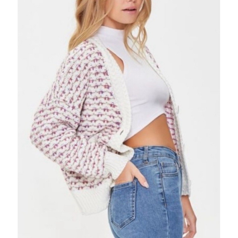 Oversized Fit Pink And Purple Knit‎ Cardigan With Pockets Size S